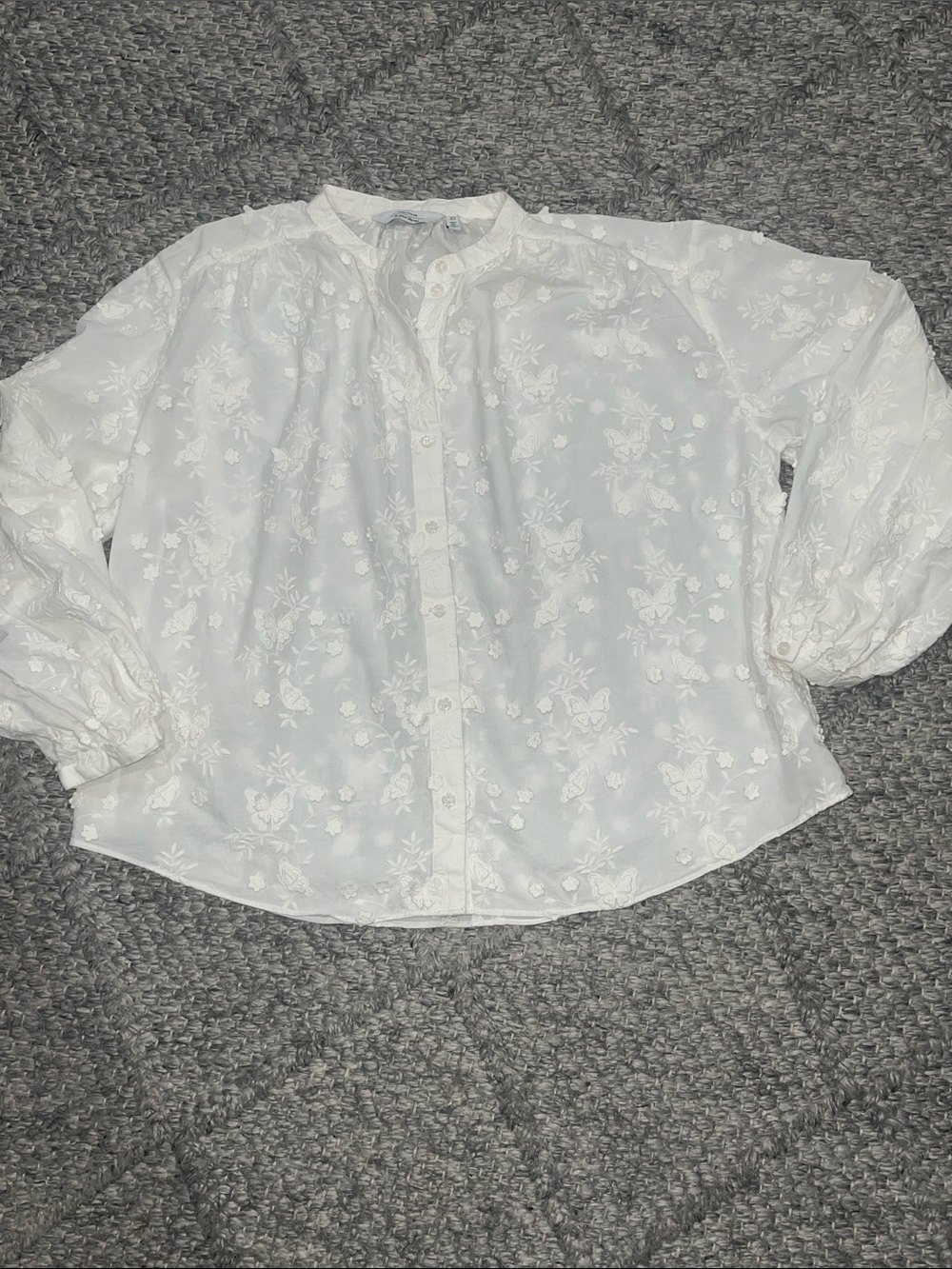 White Floral Eyelet Button-Up Blouse